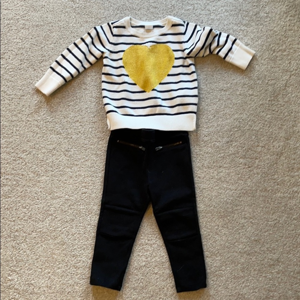 Baby Gap Toddler Girls Heart Sweater & Moto Pant